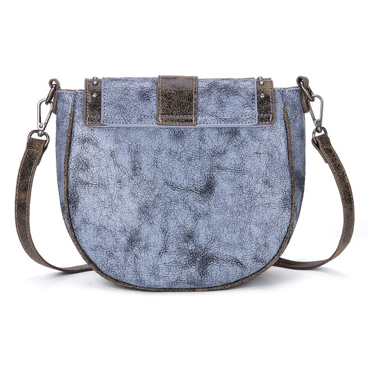 MW1364-8360BK - Montana West Western Buckle Studded Saddle Crossbody Bag - Black