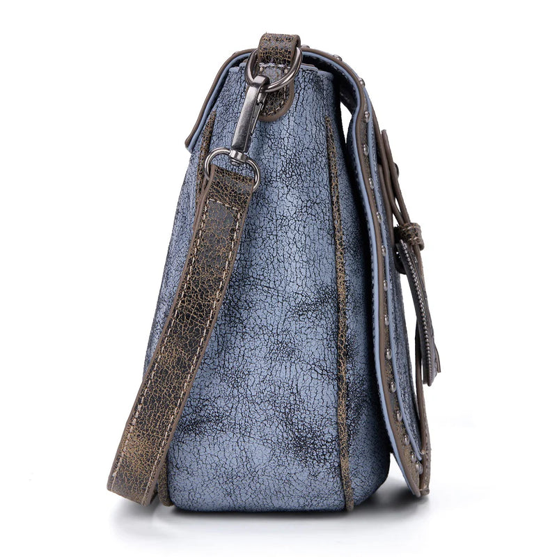Load image into Gallery viewer, MW1364-8360BK - Montana West Western Buckle Studded Saddle Crossbody Bag - Black
