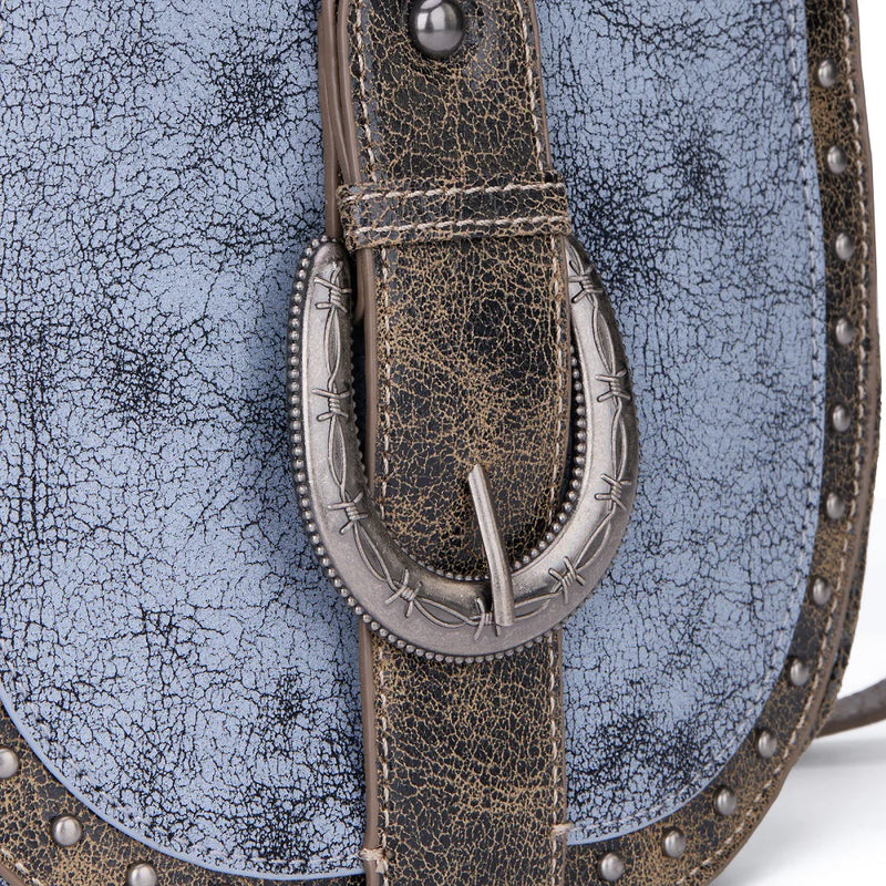 Load image into Gallery viewer, MW1364-8360BK - Montana West Western Buckle Studded Saddle Crossbody Bag - Black
