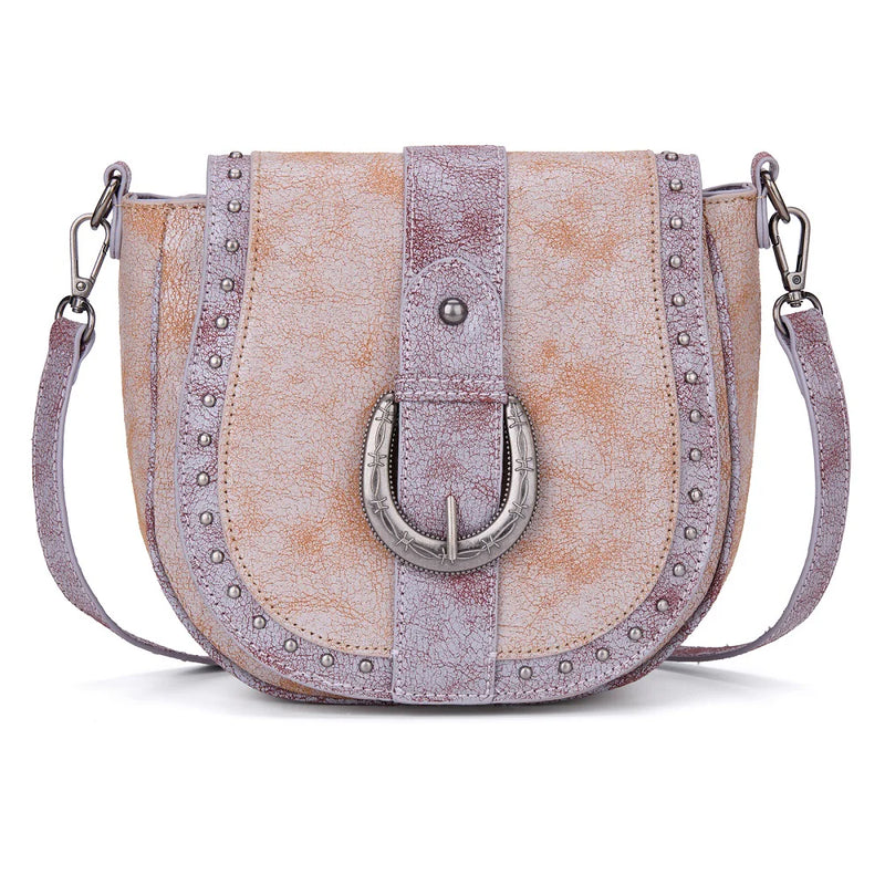 Load image into Gallery viewer, MW1364-8360BR - Montana West Western Buckle Studded Saddle Crossbody Bag - Brown
