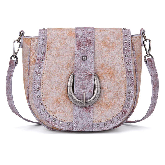 MW1364-8360BR - Montana West Western Buckle Studded Saddle Crossbody Bag - Brown