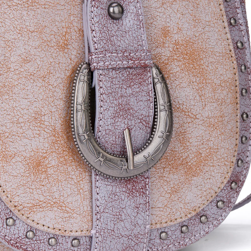 Load image into Gallery viewer, MW1364-8360BR - Montana West Western Buckle Studded Saddle Crossbody Bag - Brown
