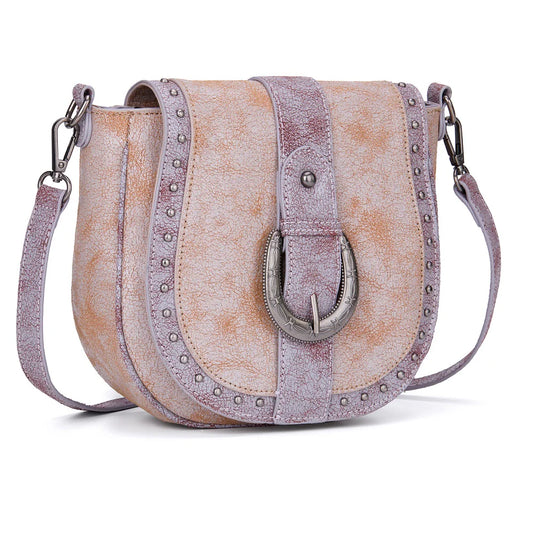 MW1364-8360BR - Montana West Western Buckle Studded Saddle Crossbody Bag - Brown