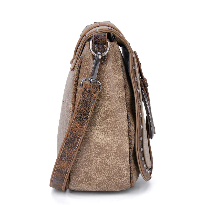 Load image into Gallery viewer, MW1364-8360CF - Montana West Western Buckle Studded Saddle Crossbody Bag - Coffee
