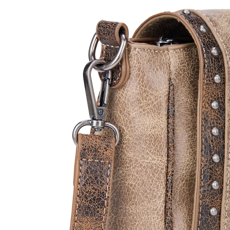 Load image into Gallery viewer, MW1364-8360CF - Montana West Western Buckle Studded Saddle Crossbody Bag - Coffee

