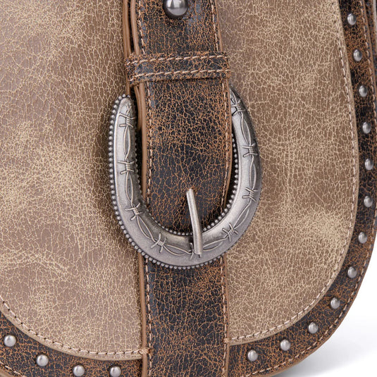 MW1364-8360CF - Montana West Western Buckle Studded Saddle Crossbody Bag - Coffee