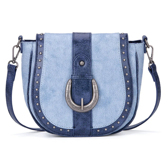 MW1364-8360JN - Montana West Western Buckle Studded Saddle Crossbody Bag - Jean