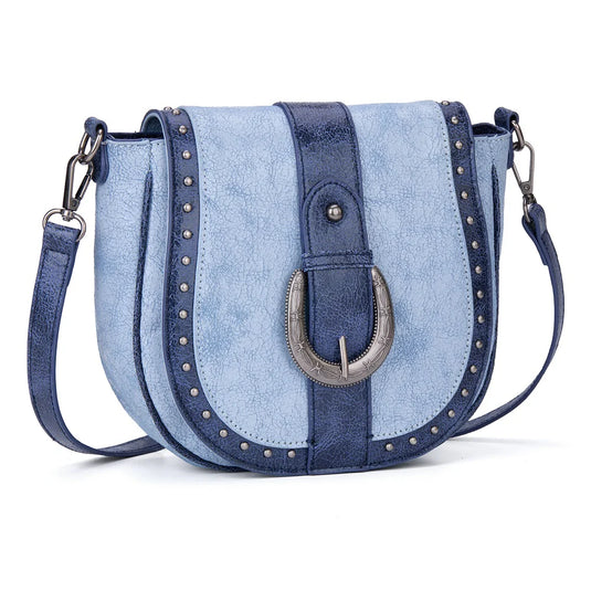 MW1364-8360JN - Montana West Western Buckle Studded Saddle Crossbody Bag - Jean