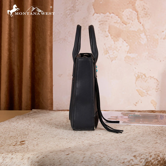 MW1368-8360BK - Montana West Hair-On Cowhide Fringe Tote/Crossbody - Black