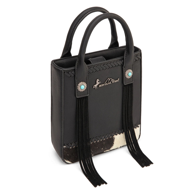Load image into Gallery viewer, MW1368-8360BK - Montana West Hair-On Cowhide Fringe Tote/Crossbody - Black
