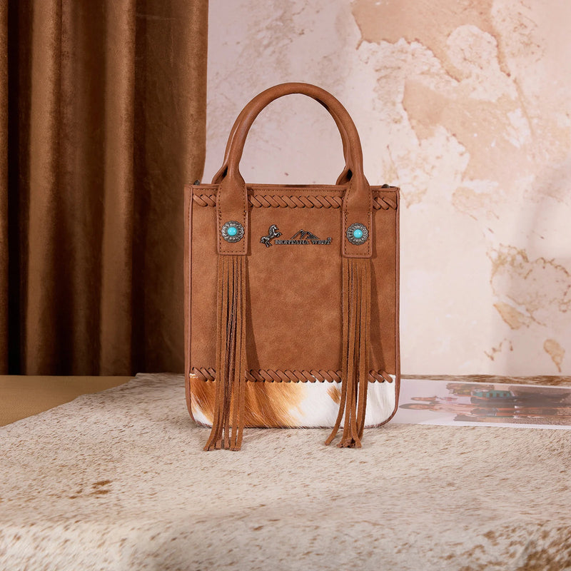 Load image into Gallery viewer, MW1368-8360BR - Montana West Hair-On Cowhide Fringe Tote/Crossbody - Brown
