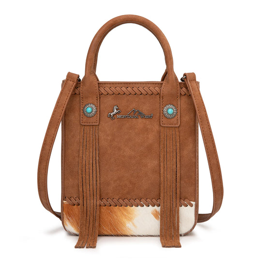 MW1368-8360BR - Montana West Hair-On Cowhide Fringe Tote/Crossbody - Brown