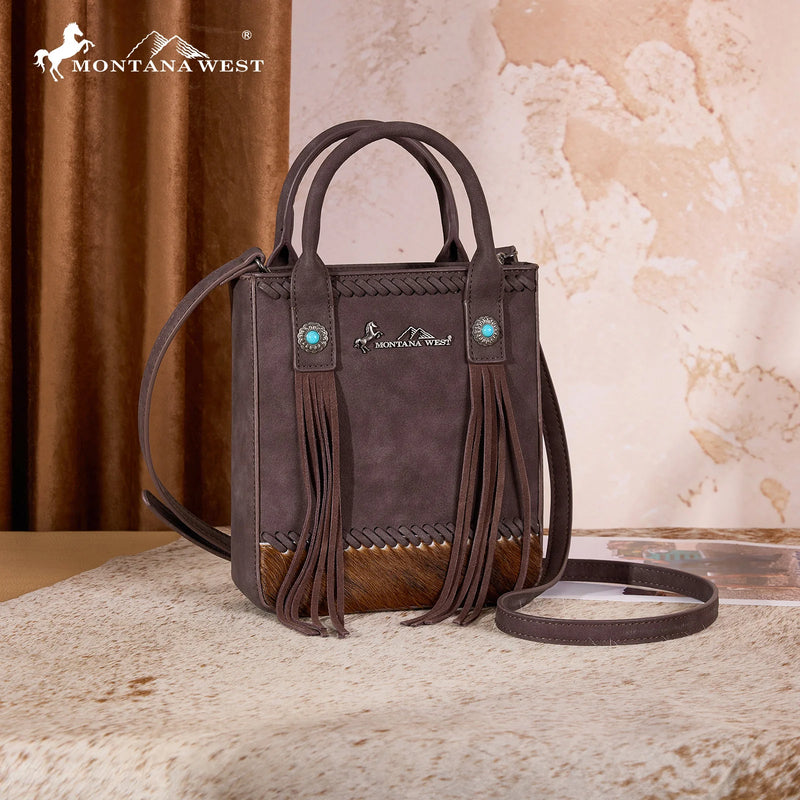 Load image into Gallery viewer, MW1368-8360CF - Montana West Hair-On Cowhide Fringe Tote/Crossbody - Coffee
