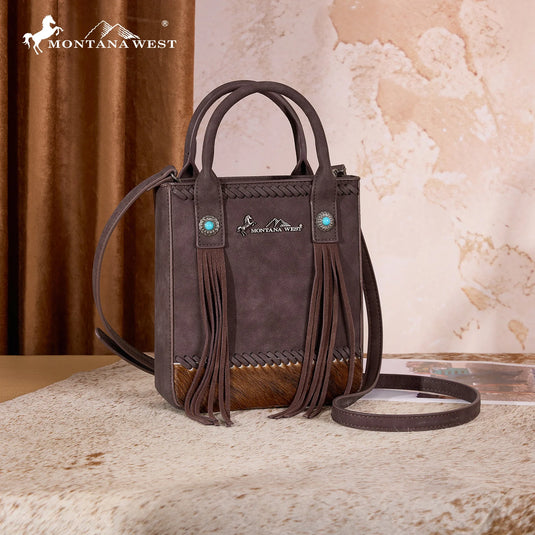 MW1368-8360CF - Montana West Hair-On Cowhide Fringe Tote/Crossbody - Coffee