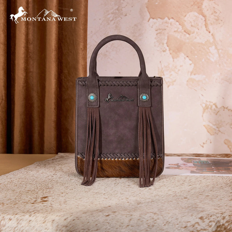 Load image into Gallery viewer, MW1368-8360CF - Montana West Hair-On Cowhide Fringe Tote/Crossbody - Coffee
