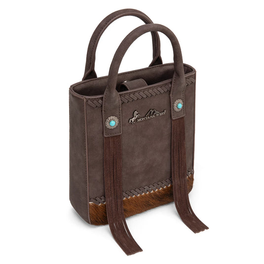 MW1368-8360CF - Montana West Hair-On Cowhide Fringe Tote/Crossbody - Coffee