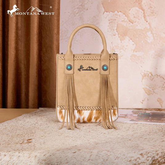 MW1368-8360TN - Montana West Hair-On Cowhide Fringe Tote/Crossbody - Tan