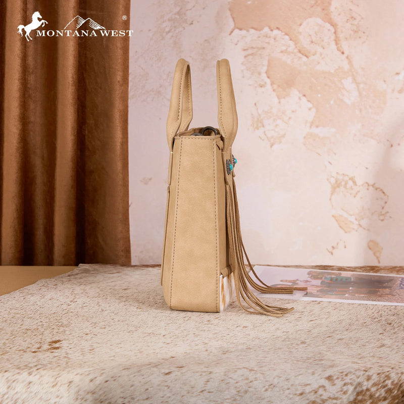 Load image into Gallery viewer, MW1368-8360TN - Montana West Hair-On Cowhide Fringe Tote/Crossbody - Tan
