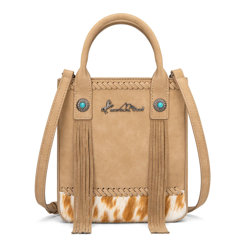 Load image into Gallery viewer, MW1368-8360TN - Montana West Hair-On Cowhide Fringe Tote/Crossbody - Tan
