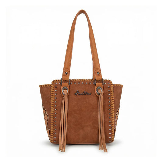 MW1373-8317BR - Montana West Western Tassel Studded Tote Bag - Brown