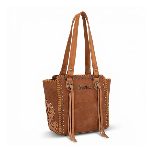 MW1373-8317BR - Montana West Western Tassel Studded Tote Bag - Brown