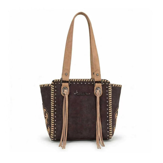 MW1373-8317CF - Montana West Western Tassel Studded Tote Bag - Coffee