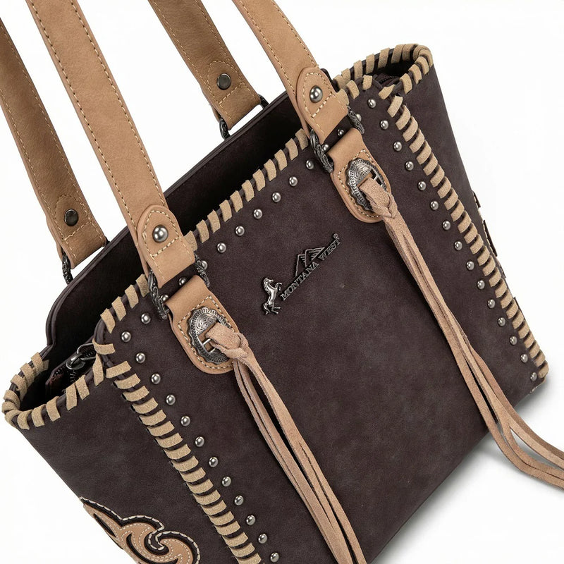 Load image into Gallery viewer, MW1373-8317CF - Montana West Western Tassel Studded Tote Bag - Coffee
