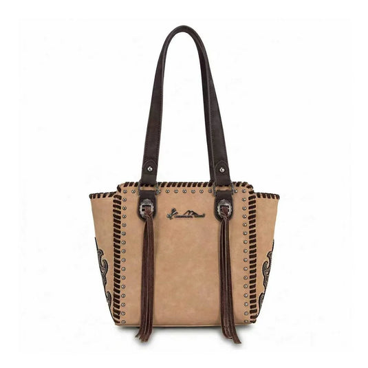 MW1373-8317TN - Montana West Western Tassel Studded Tote Bag - Tan