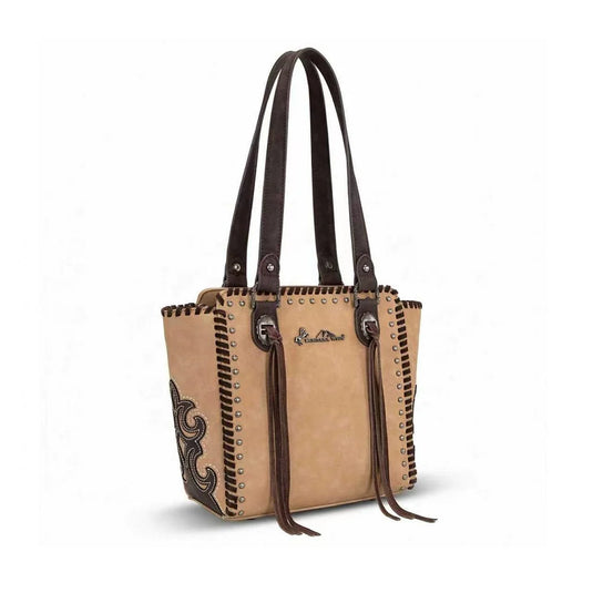 MW1373-8317TN - Montana West Western Tassel Studded Tote Bag - Tan