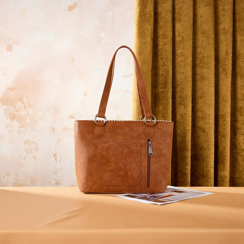 Load image into Gallery viewer, MW1375G-8317DBR - Montana West Tooled Floral Concealed Carry Tote Bag - Dark Brown
