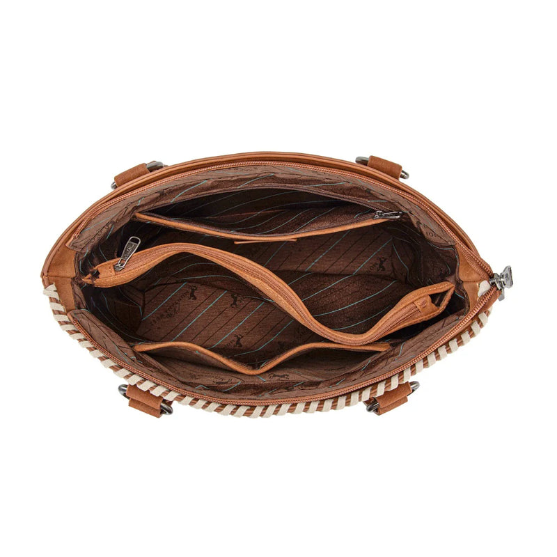 Load image into Gallery viewer, MW1375G-8317DBR - Montana West Tooled Floral Concealed Carry Tote Bag - Dark Brown
