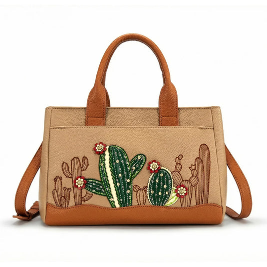 MW1376-8325TN - Montana West Cactus Embellished Crossbody Bag - Tan