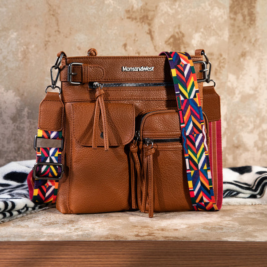 MWC-100ABR - Montana West Multi Pockets Crossbody Bag - Brown