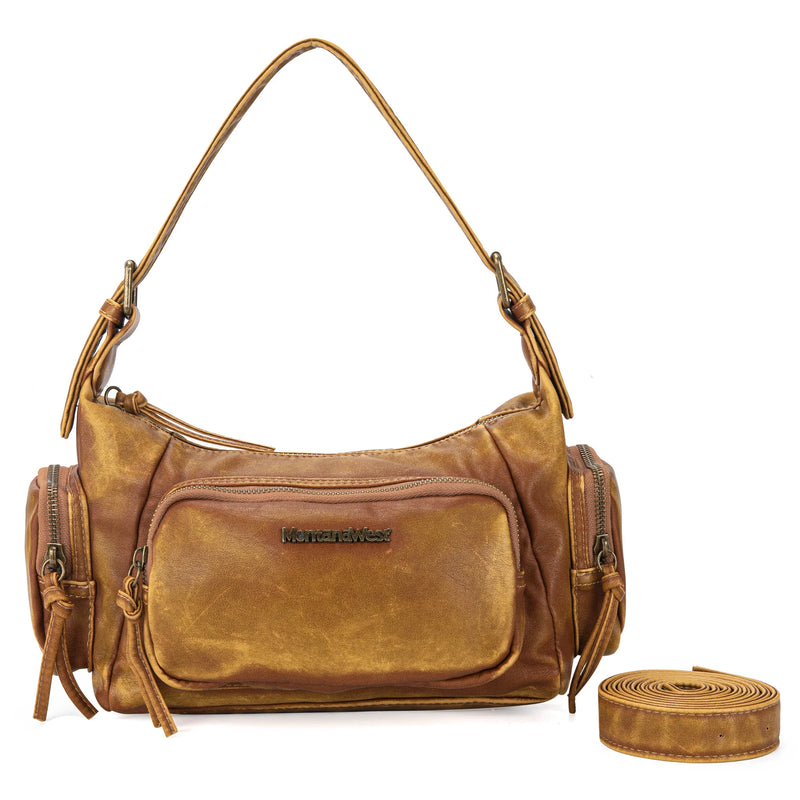 Load image into Gallery viewer, MWC-223BR - Montana West Stone Wash Hobo/Crossbody - Brown
