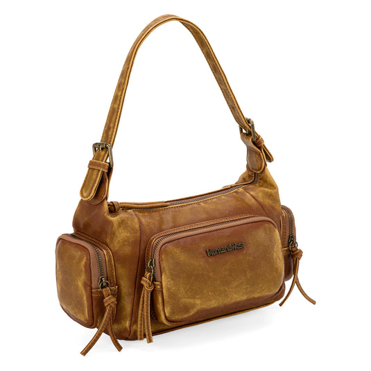 MWC-223BR - Montana West Stone Wash Hobo/Crossbody - Brown