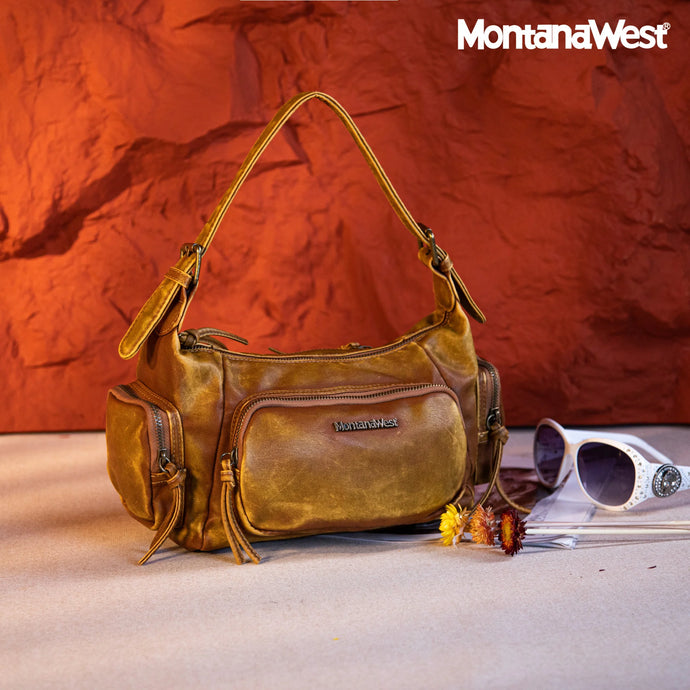 MWC-223BR - Montana West Stone Wash Hobo/Crossbody - Brown