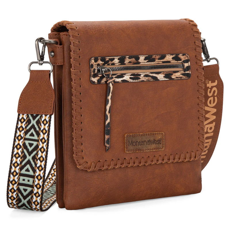 Load image into Gallery viewer, MWC-H183DBR - Montana West Whipstitch Leopard Print Crossbody - Dark Brown
