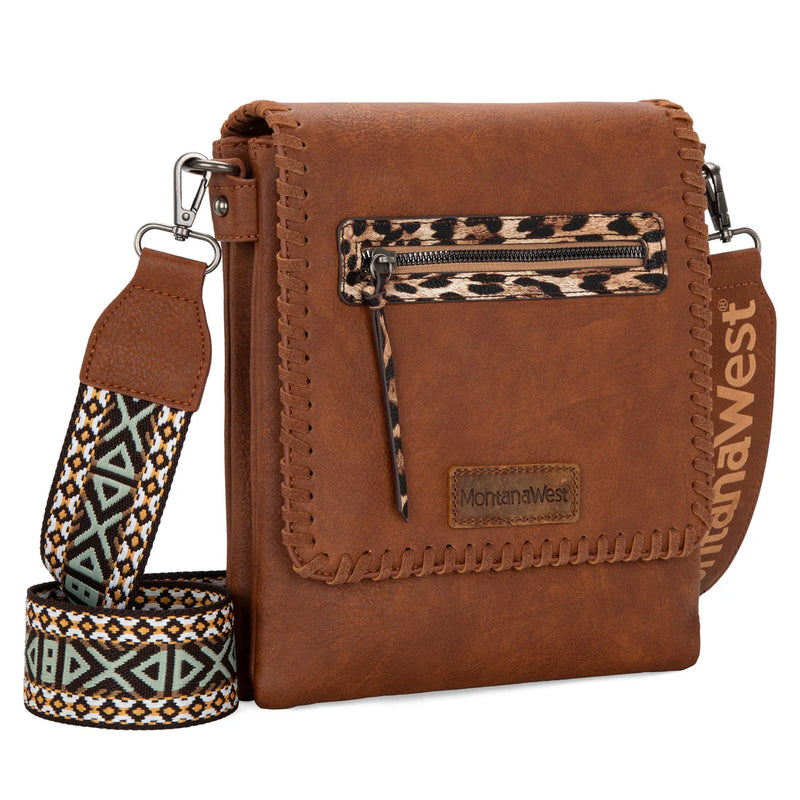 Load image into Gallery viewer, MWC-H183DBR - Montana West Whipstitch Leopard Print Crossbody - Dark Brown
