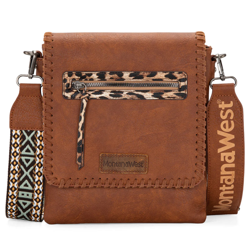 Load image into Gallery viewer, MWC-H183DBR - Montana West Whipstitch Leopard Print Crossbody - Dark Brown
