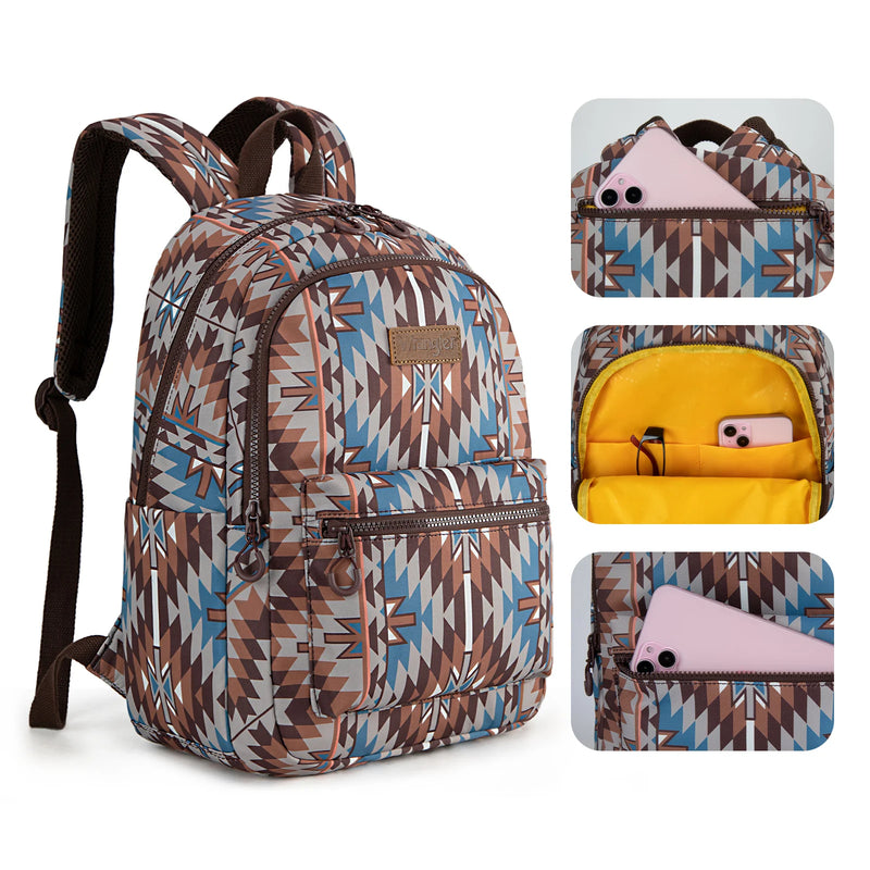 Load image into Gallery viewer, WG2206-9110CF - Wrangler Aztec Print Backpack - Coffee
