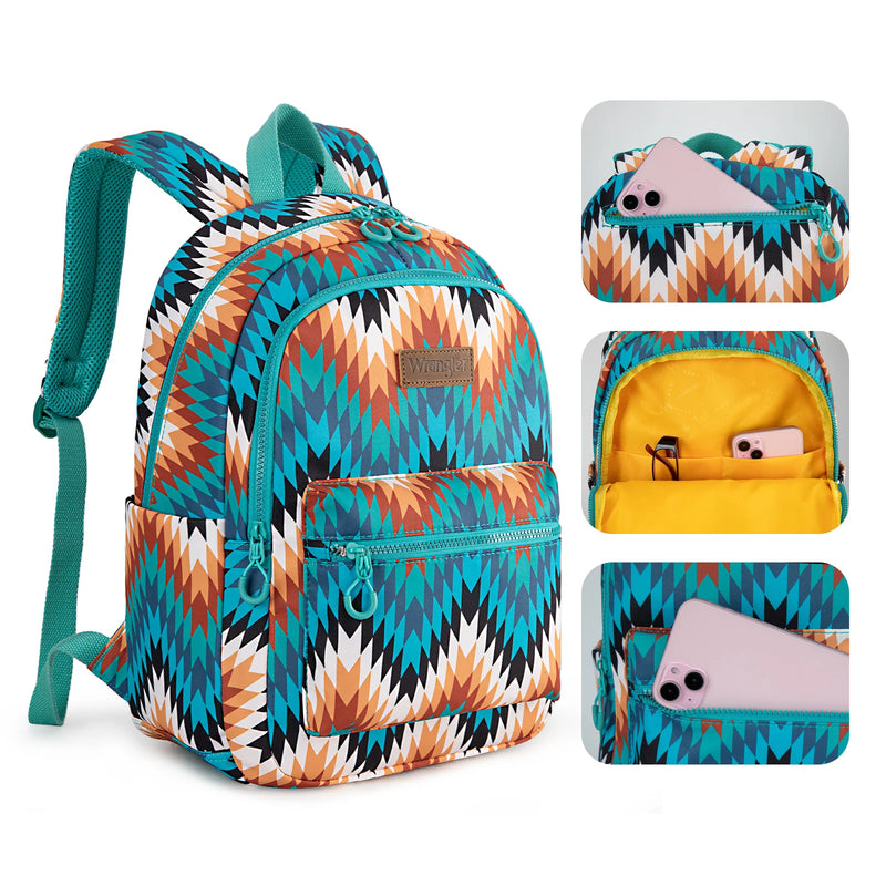 Load image into Gallery viewer, WG2206-9110TQ - Wrangler Aztec Print Backpack - Turquoise
