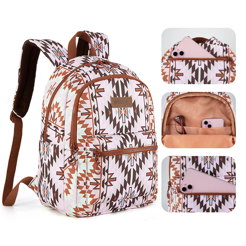 Load image into Gallery viewer, WG2206-9110LBR - Wrangler Aztec Print Backpack -Light Brown
