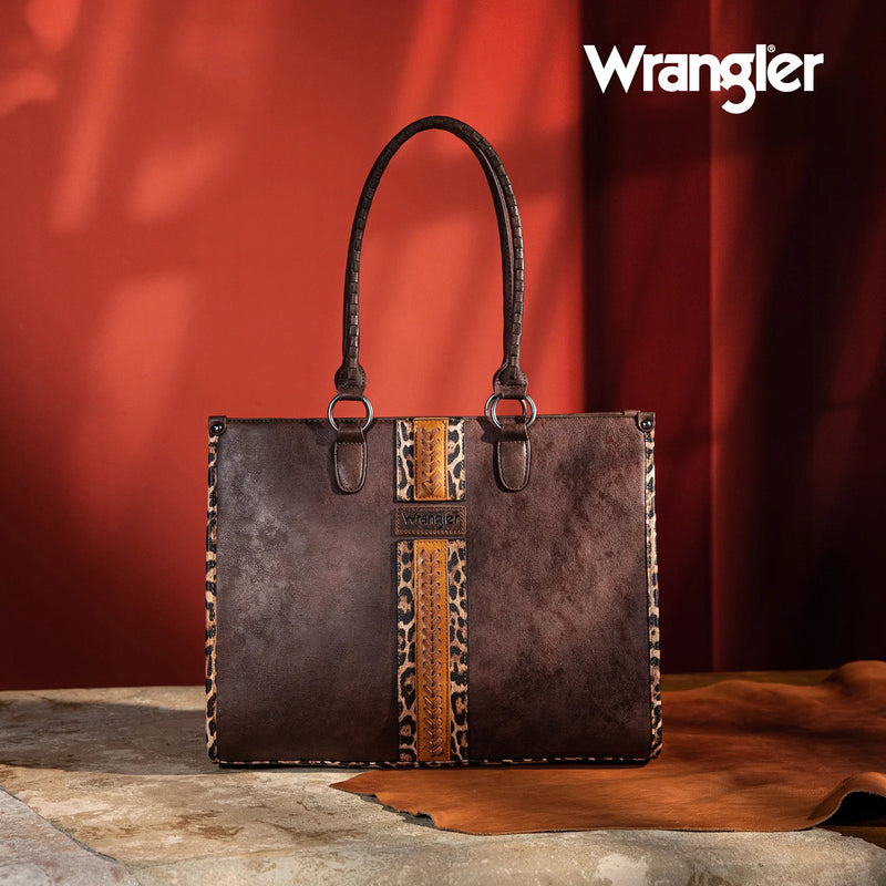 Load image into Gallery viewer, WG83G-8317CF - Wrangler Leopard Print Concealed Carry Tote - Coffee
