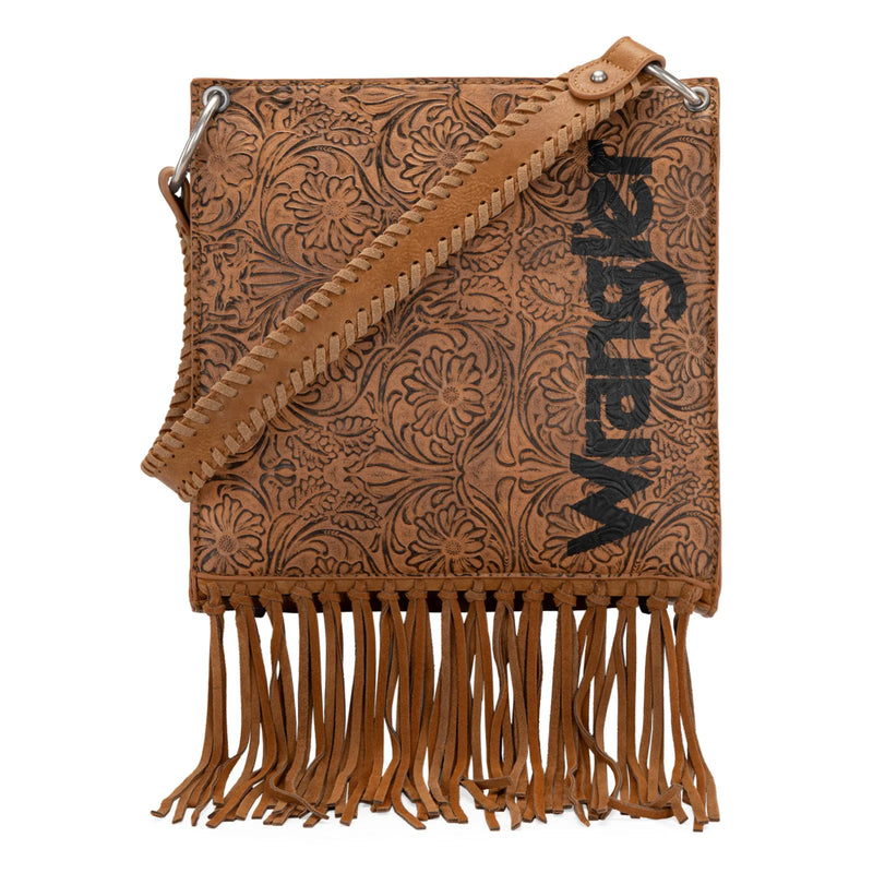 Load image into Gallery viewer, WG45G-918LBR - Wrangler Floral Embossed Fringe Concealed Carry Hobo/Crossbody - Light Brown

