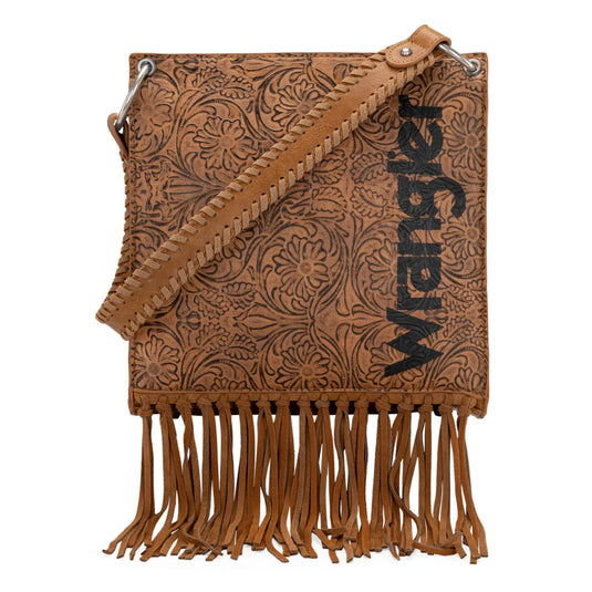 WG45G-918LBR - Wrangler Floral Embossed Fringe Concealed Carry Hobo/Crossbody - Light Brown