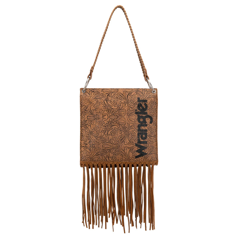 Load image into Gallery viewer, WG45G-918LBR - Wrangler Floral Embossed Fringe Concealed Carry Hobo/Crossbody - Light Brown
