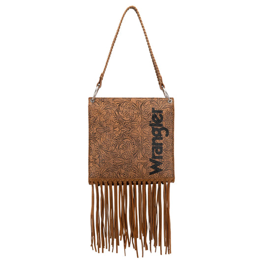 WG45G-918LBR - Wrangler Floral Embossed Fringe Concealed Carry Hobo/Crossbody - Light Brown