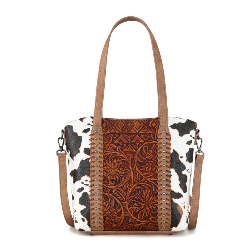 Load image into Gallery viewer, MW1318G-8318BR - Montana West Tooled Collection Concealed Carry Tote/Crossbody - Brown
