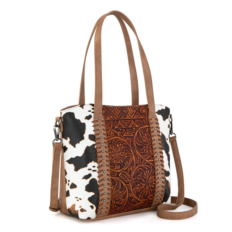 Load image into Gallery viewer, MW1318G-8318BR - Montana West Tooled Collection Concealed Carry Tote/Crossbody - Brown
