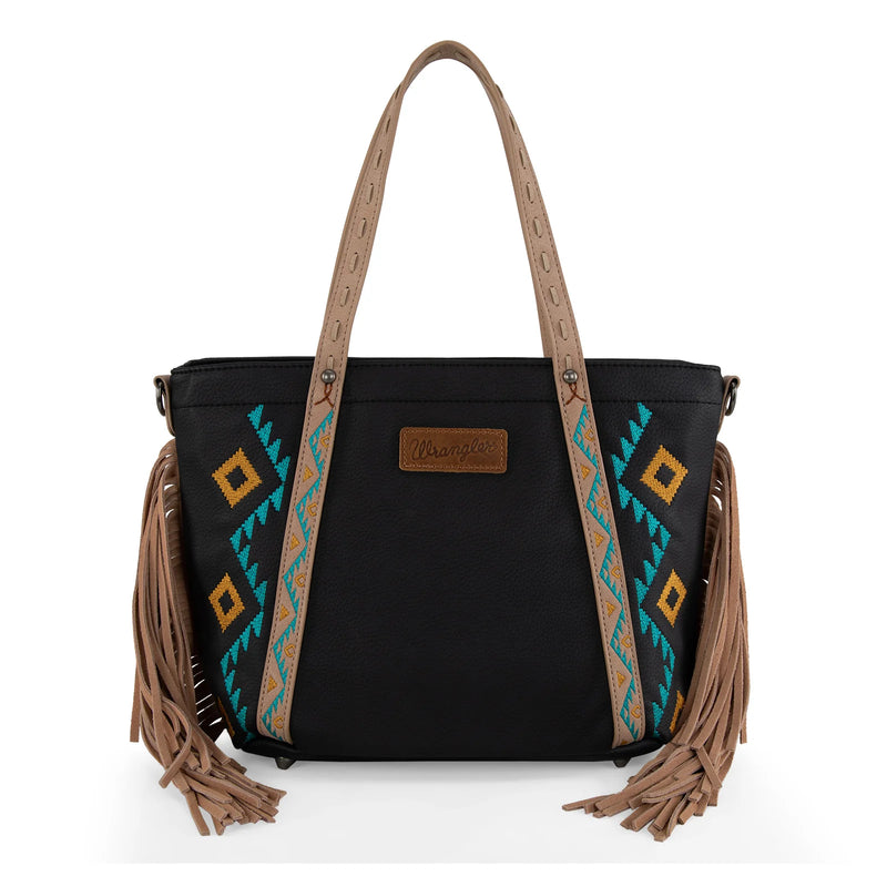 Load image into Gallery viewer, WG233-2009BK - Wrangler Aztec Embroidered Tote/Crossbody Bag - Black
